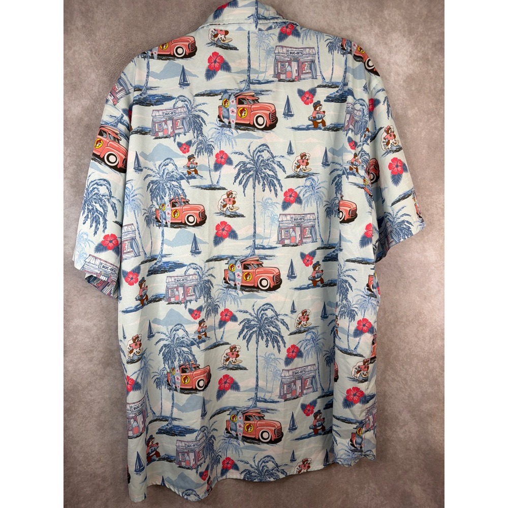 Buc-ee's Button Up Shirt Mens XL Light Blue Tropical Surf Truck Hawaiian Print - Picture 5 of 5
